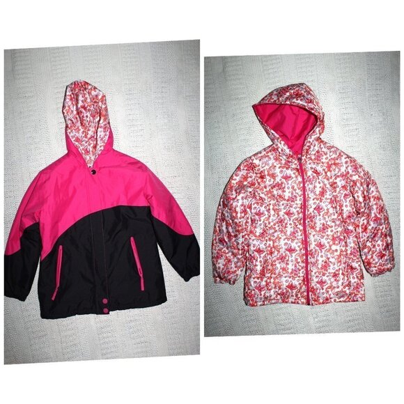 Turbine Hailey Reversible Girls jacket Size L Color Block & Floral Insulated - Picture 1 of 11